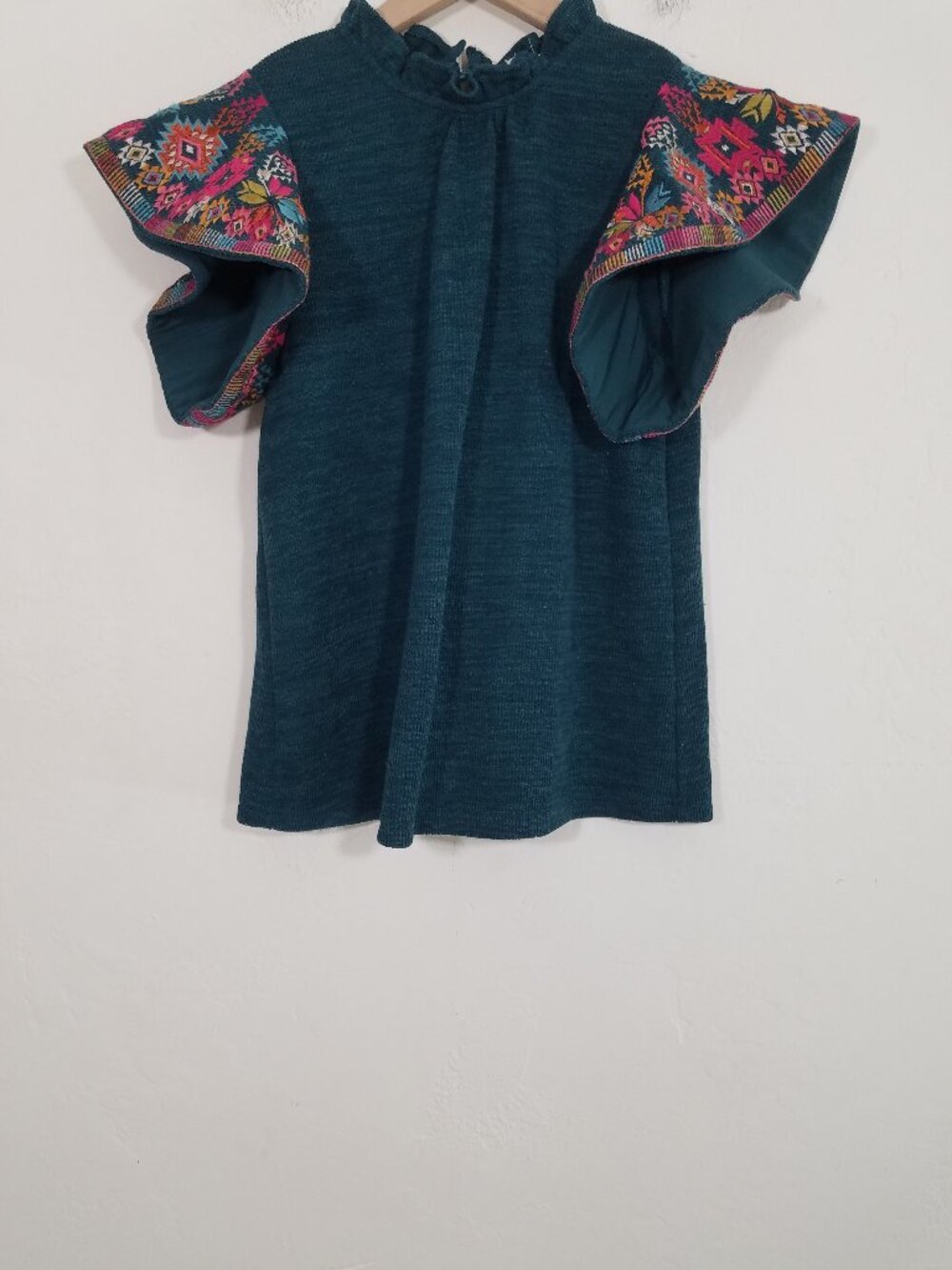 THML Embroidered Sleeves High Neck Top Blouse Green Size XS - Picture 1 of 5